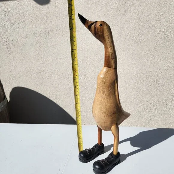Vintage Duck in Lace-up Black Shoes Boots Home Decor Carved Wooden Wood - SUPER - Picture 12 of 14